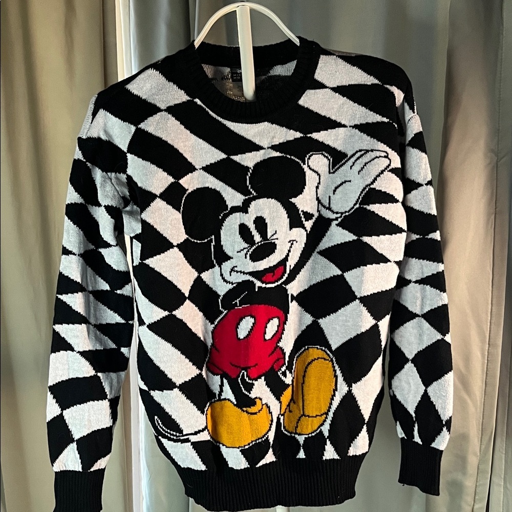 Disney Black and White Checkered Mickey Mouse Sweater